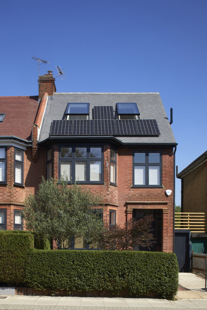 Douglas House, Kensal Rise, North West London. Douglas House includes MVHR, high levels of insulation and Airtightness and Solar PVs