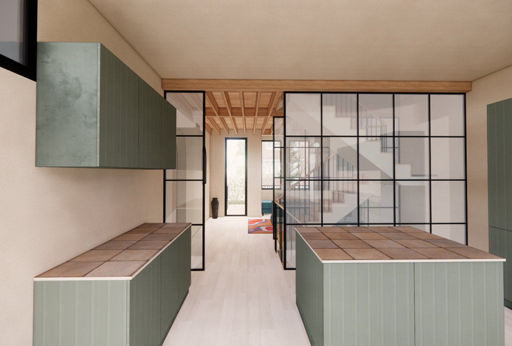 Visual of the Kitchen of Red Arches House in Kensal Rise, North West London