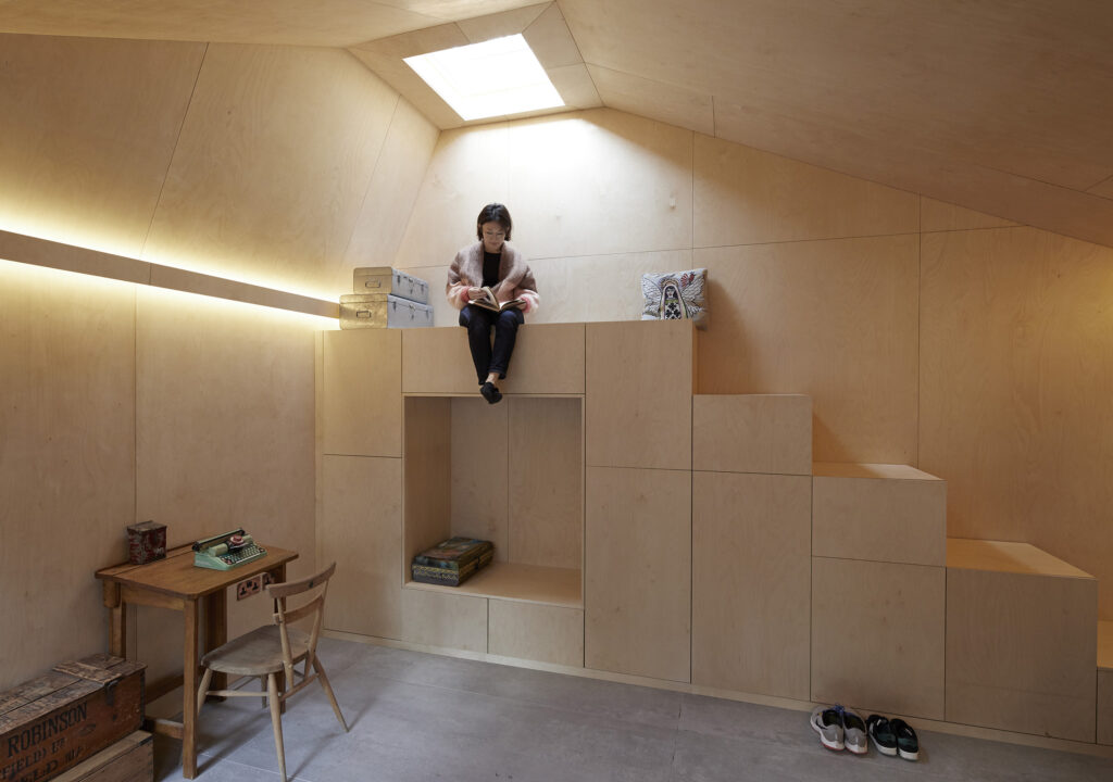 Image of the interior of our The Bunker project in Kensal Rise, NW London, which includes Birch Plywood
