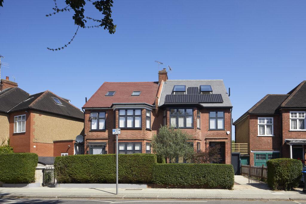 Image of Douglas House in Kensal Rise, NW London with an array of six solar panels on the front roof