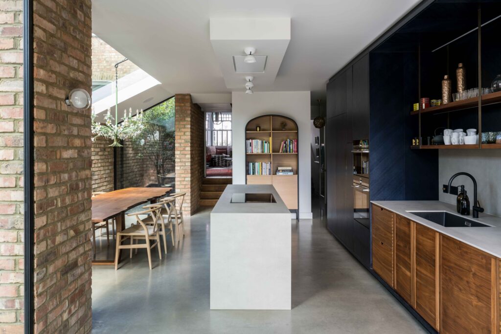 Image of the Kitchen and Dining Room of Queen's Park House in NW London by architects RISE Design Studio