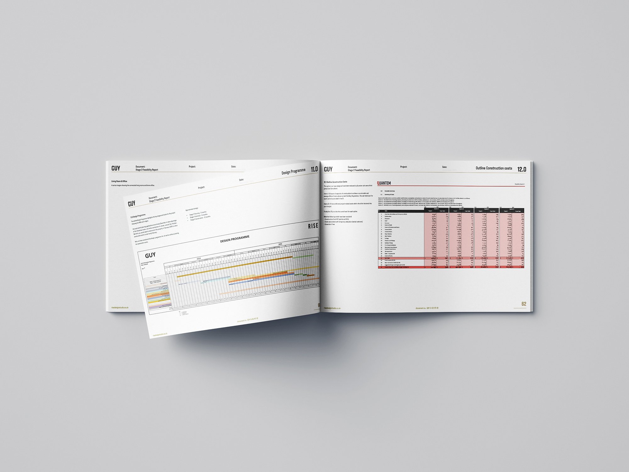 RISE-Design-Studio-Feasibility-Study-Open-Page-A3-booklet-Cost-Plan-Design-Programme-Gantt-Chart